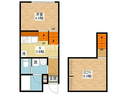 QUATRI ME(1SK/2階)の間取り写真