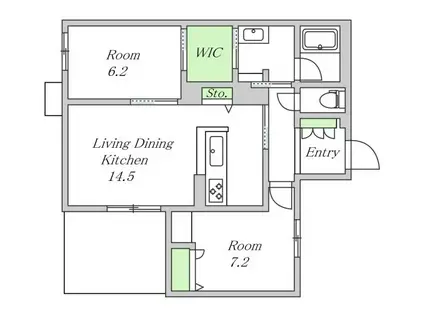 シャーメゾン クレスト ライフ(2LDK/1階)の間取り写真