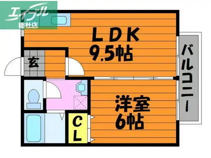 エフシリーズウエスト C棟(1LDK/2階)の間取り写真