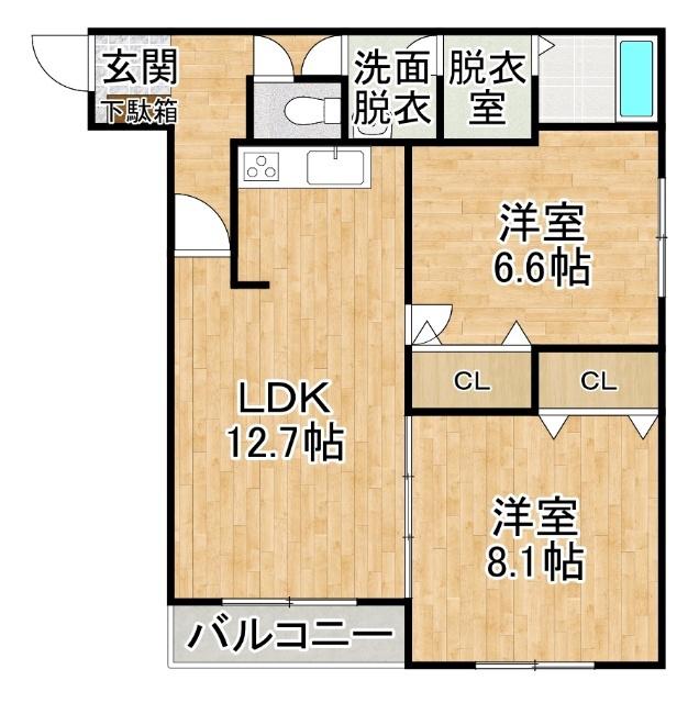 あかつきニュータウンA棟(2LDK/3階)の間取り写真