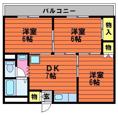 シティハイツアンドB(3DK/1階)の間取り写真