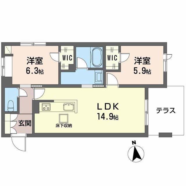 アリビオ田辺(2LDK/1階)の間取り写真