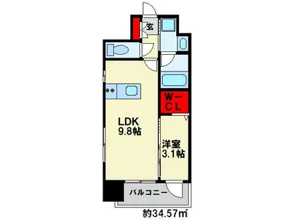 デザイナープリンセス旦過(1LDK/7階)の間取り写真
