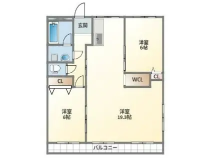 シャトー北別府(2LDK/4階)の間取り写真