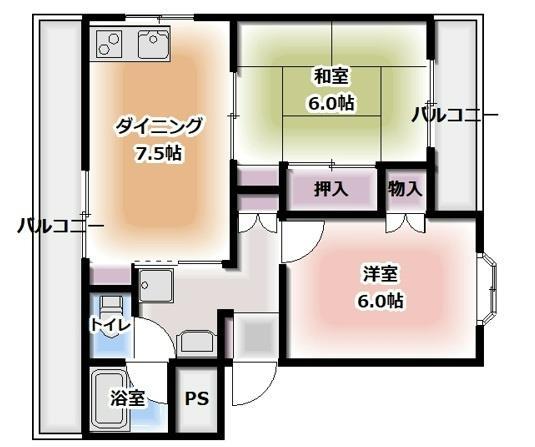 立花ハイツ(2DK/1階)の間取り写真