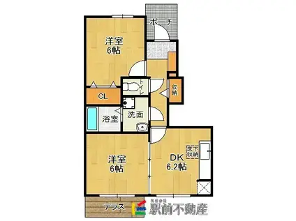 ワンプラム・K(2DK/1階)の間取り写真