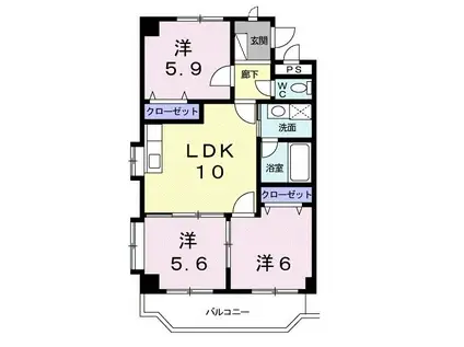 ハピネス大北(3LDK/3階)の間取り写真