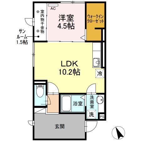 サイクルメゾン大工町(1LDK/3階)の間取り写真