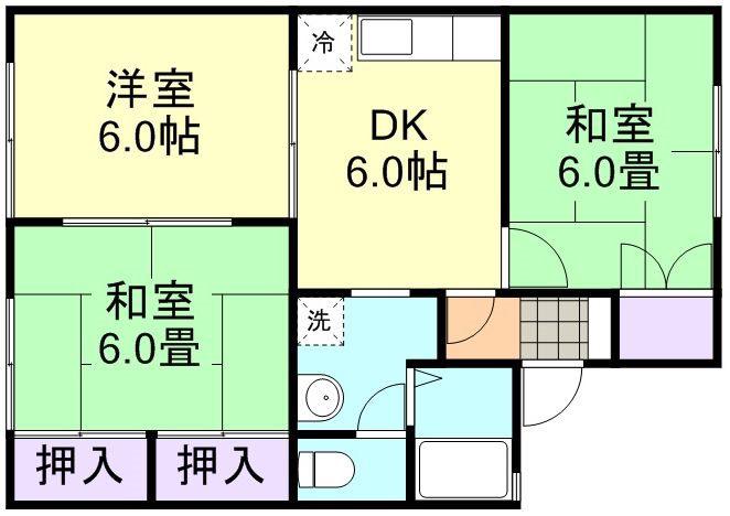 ドミール山田B棟(3DK/1階)の間取り写真
