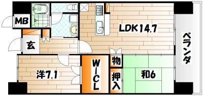 シャトレ大手町N棟(2LDK/8階)の間取り写真