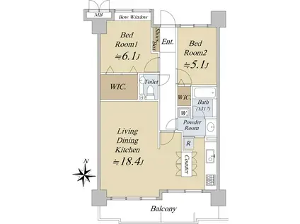 ヴェルビュ錦糸町(2LDK/6階)の間取り写真