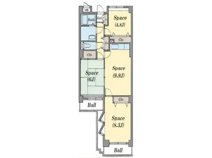 ミルキィウェイ33(3LDK/1階)の間取り写真