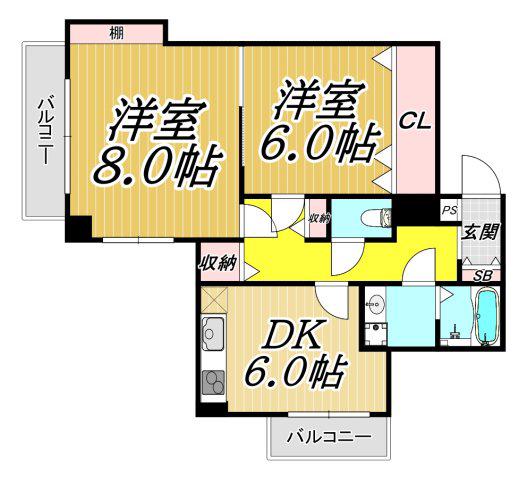 エバーグレイス塚口(2DK/2階)の間取り写真