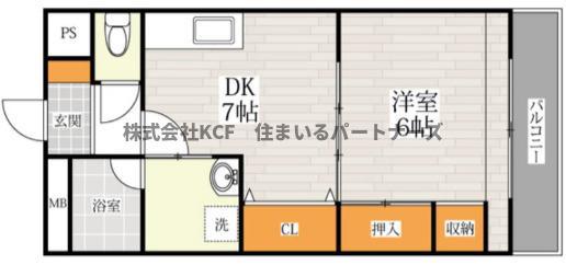 第5サンシャインビル(1DK/4階)の間取り写真