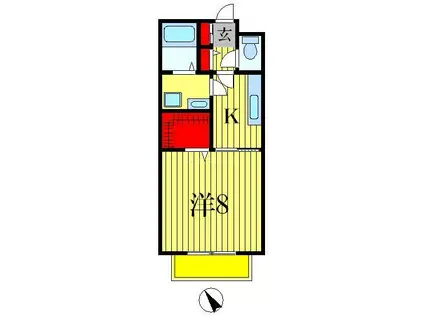 スプリング・K(1K/2階)の間取り写真