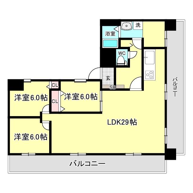 ウエストリヴィエール(3LDK/9階)の間取り写真