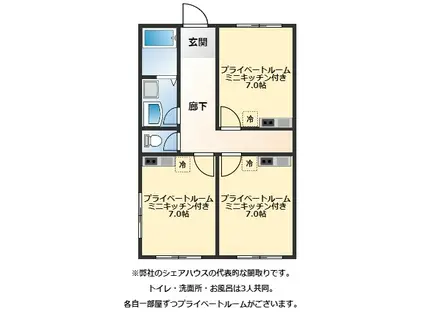 ジュネス武庫川(ワンルーム/2階)の間取り写真
