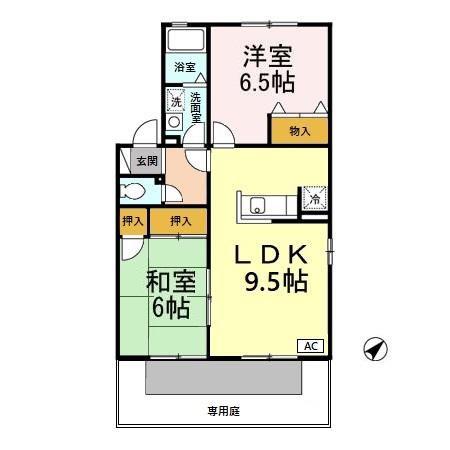 ファミーユ石田 A棟(2LDK/1階)の間取り写真