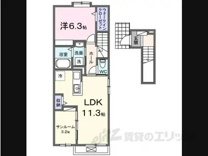 OAK・SERIO(1LDK/2階)の間取り写真