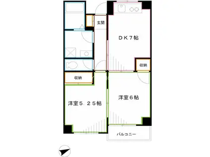 サンフラットむさしの(2DK/3階)の間取り写真