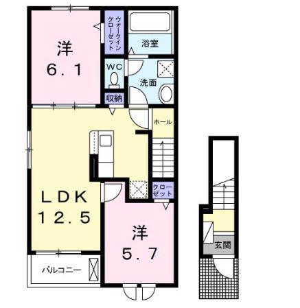 LUNA&LA(2LDK/2階)の間取り写真
