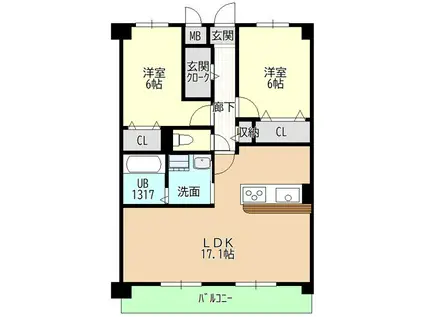 ヒルザコートII(2LDK/2階)の間取り写真