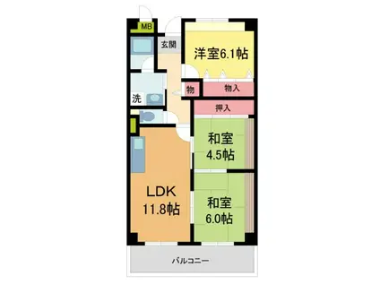 リゾうねのII(3LDK/4階)の間取り写真