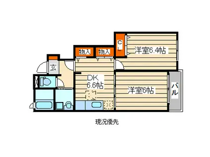 エアリー ガーデン(2DK/1階)の間取り写真