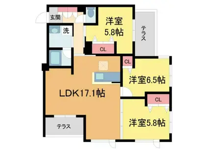 シャーメゾンガーデンズ大原町(3LDK/1階)の間取り写真