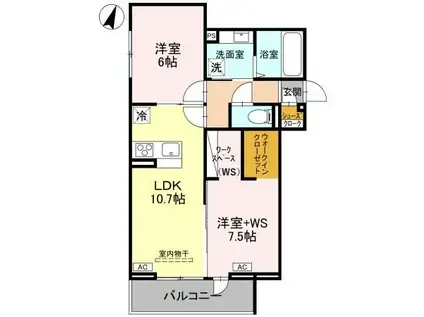 D-ROOM北越谷3丁目PJ B棟(2LDK/2階)の間取り写真