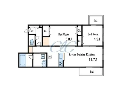 ユーグラシアC(2LDK/2階)の間取り写真