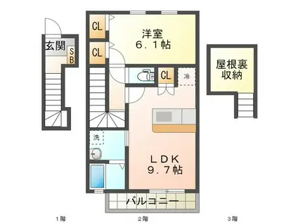 サーラ・マンジェ(1LDK/2階)の間取り写真