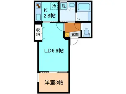 INTEGRAL出来田(1LDK/1階)の間取り写真