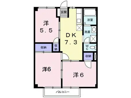 フローラルタウンB(3DK/2階)の間取り写真