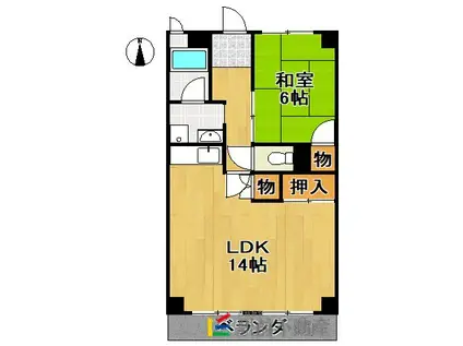 竹下第一ビル(1LDK/2階)の間取り写真