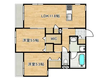 観音2丁目ヘーベルメゾン東棟(2LDK/1階)の間取り写真
