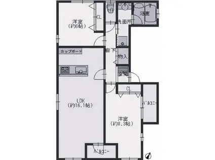 リフュージュ本山(2LDK/2階)の間取り写真