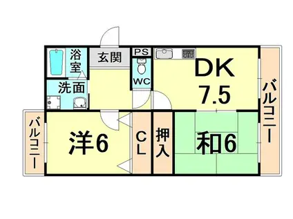 エクレール塚口(2LDK/3階)の間取り写真