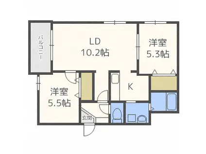 ＪＲ函館本線 発寒中央駅 徒歩6分 4階建 築13年(2LDK/4階)の間取り写真