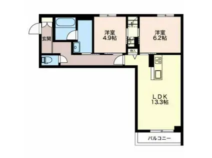 エクラシエ梅沢(2LDK/1階)の間取り写真