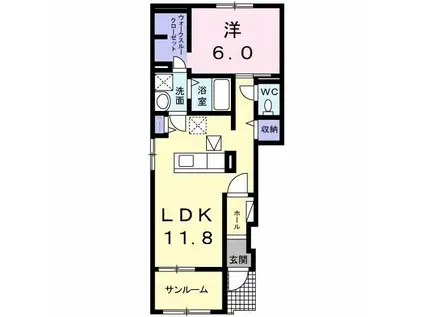 ドリーム本町 A(1LDK/1階)の間取り写真