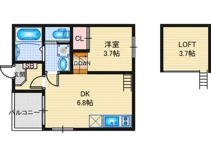 ベルベットコート岩塚(1SDK/1階)の間取り写真