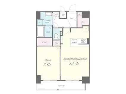 テイーエスワン(1LDK/6階)の間取り写真