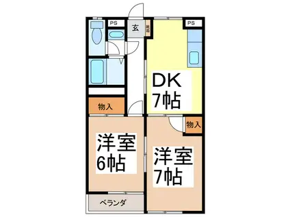 ハイツコヤマ(2DK/2階)の間取り写真
