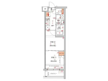 ハーモニーレジデンス中野本町パークサイド(2K/4階)の間取り写真