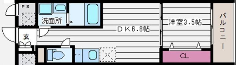 メルベージュ姫島(1DK/2階)の間取り写真