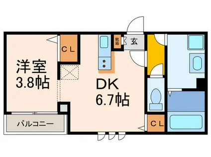 パレス花水木(1DK/1階)の間取り写真