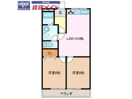 フィレンツェ津(2LDK/3階)の間取り写真