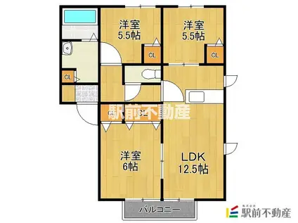 ネオファミール新鳥栖(3LDK/2階)の間取り写真