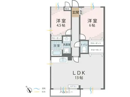 ヴィラクレイン(2LDK/2階)の間取り写真